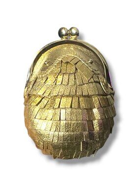 VHTF kate spade Gold Metallic Fringe Hedgehog Kiss-lock coin purse Clutch RARE